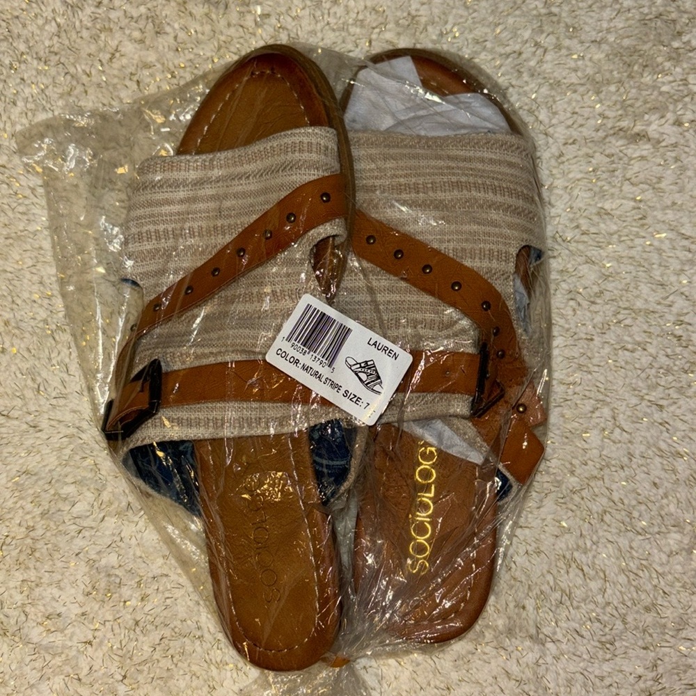 ❣️NWT❣️Sociology 🤎Natural Stripe Sandals 👡